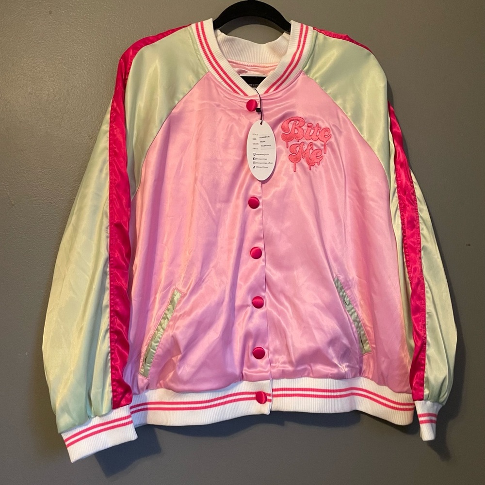 NWT Unique Vintage Sz 3X Womens Strawberry Bite Me Bomber Button-up Jacket $119!
